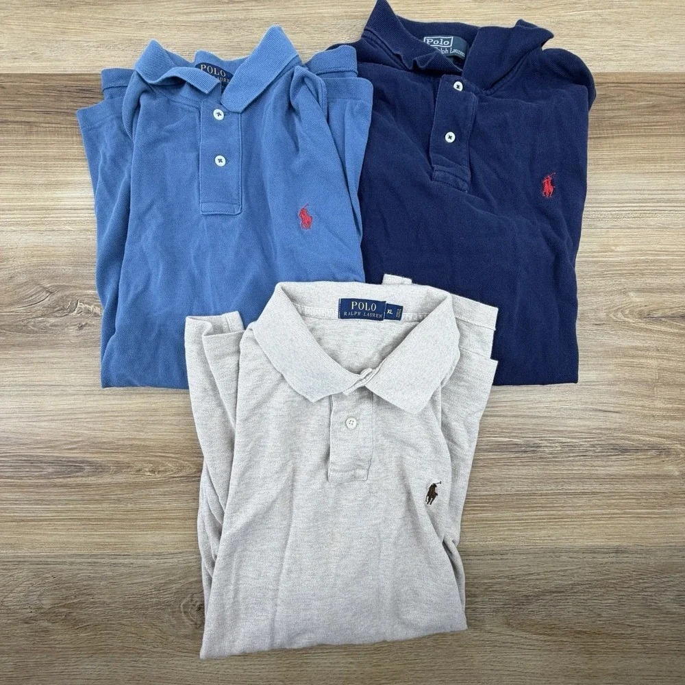 Lot‎ of x3 Polo Ralph Lauren Classic Fit Blue/Beige Polos Men's XL Embroidered